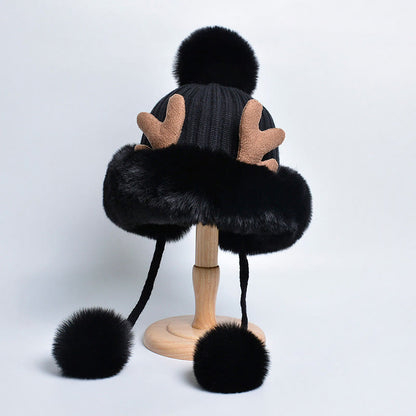 Antlers Pompom Beanie Hats - Black - One Size - image 12