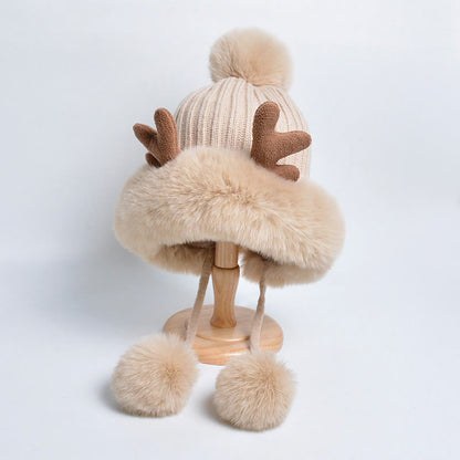 Antlers Pompom Beanie Hats - Apricot - One Size - image 10