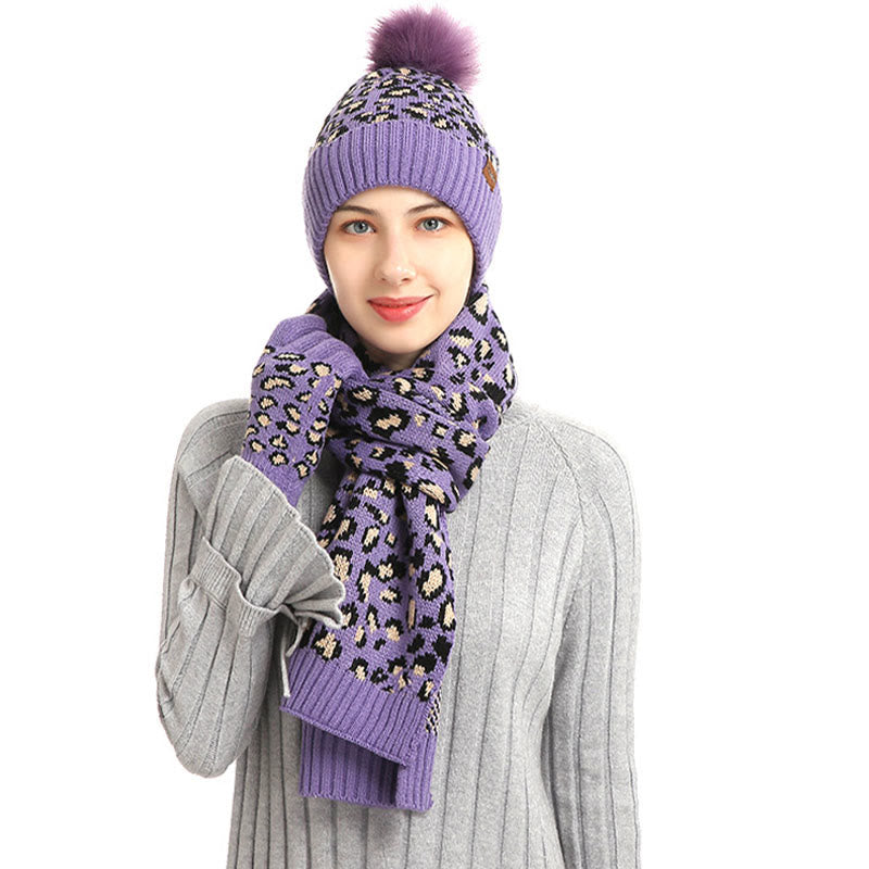 Leopard Gloves Beanie Scarf 3 In 1 Set - image 0