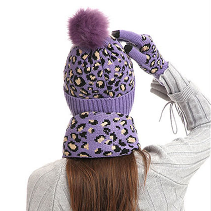 Leopard Gloves Beanie Scarf 3 In 1 Set - image 1