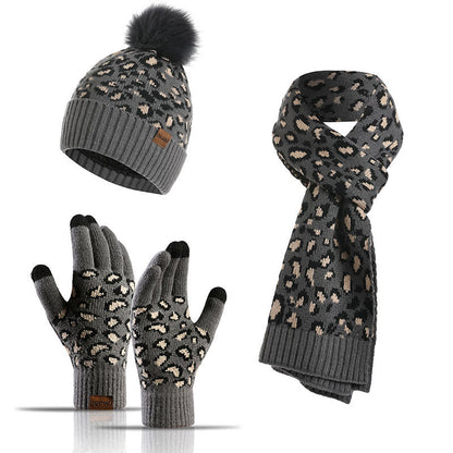 Leopard Gloves Beanie Scarf 3 In 1 Set - Dark Grey - One Size - image 13