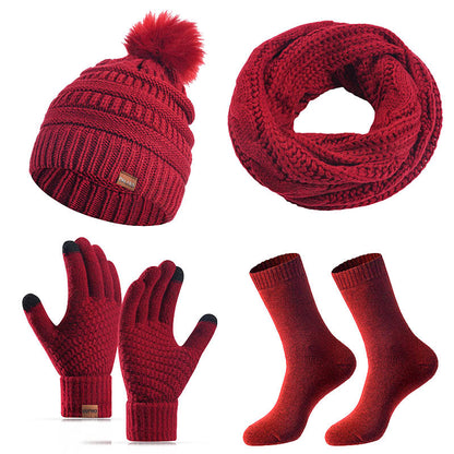 Winter Classic Gloves Beanie Scarf Socks 4 In 1 Set - Wine - One Size - image 13