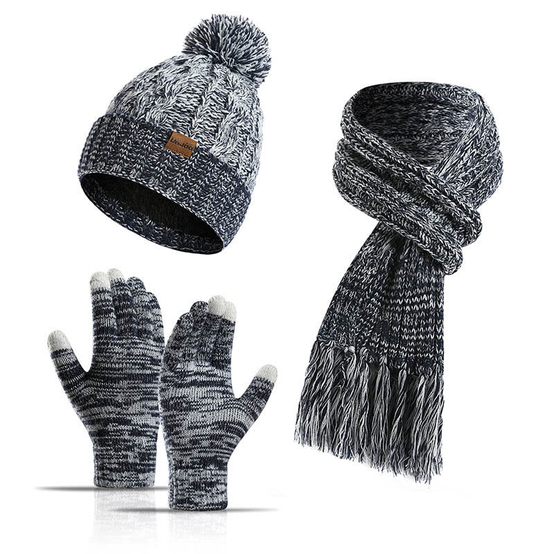 Classic Matching Gloves Beanie Scarf 3 In 1 Set - Navy Blue - One Size - image 14