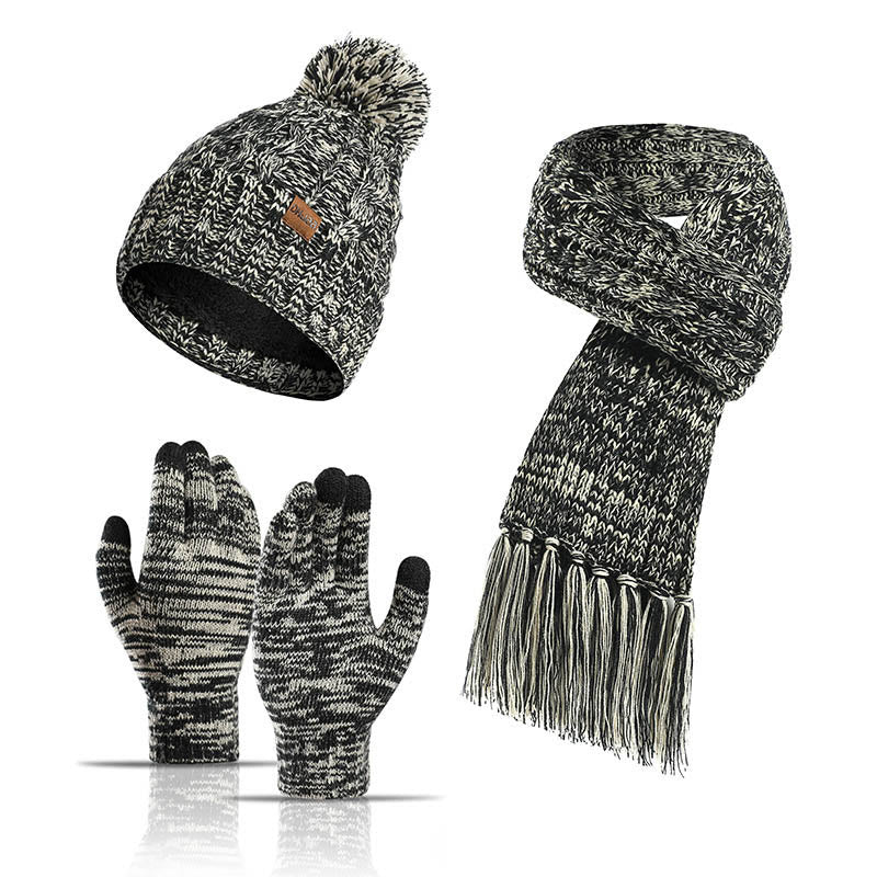 Classic Matching Gloves Beanie Scarf 3 In 1 Set - Black - One Size - image 12