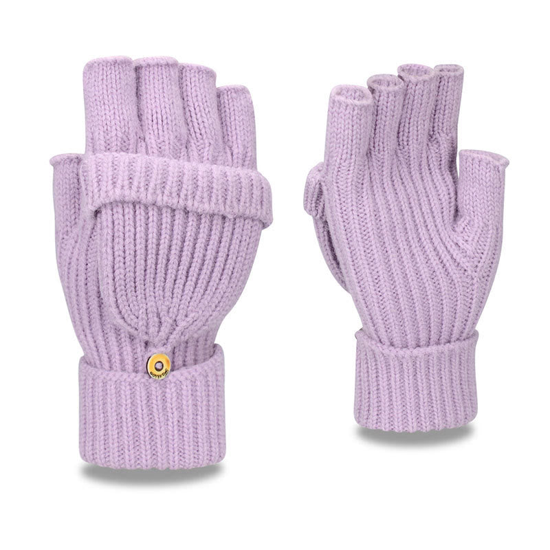 Winter Warm Knitted Fingerless Gloves - Light Purple - One Size - image 12