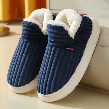 Plus Size Fur Lined House Slippers - Navy Blue - US 10-11 - image 8