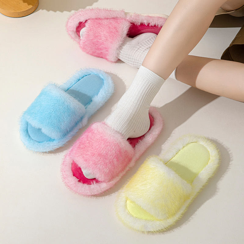 Plus Size Candy Color Plush Slippers - image 1