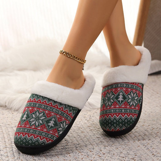 Plus Size Green Snowflake Slippers - image 1