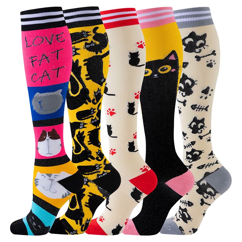 Purple Cat Series Pattern Compression Socks(5 Pairs) - Multicolor - S/M - image 1