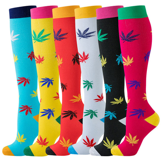 Purple Maple Leaf Compression Socks(6 Pairs) - Multicolor - S/M - image 1
