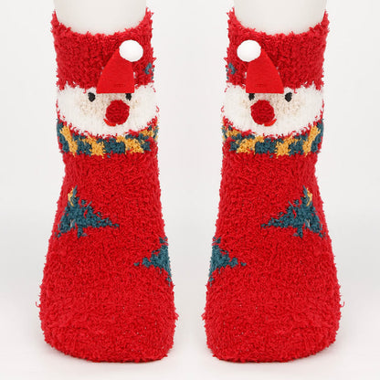 Plus Size Christmas Warm Coral Fleece Quarter Socks(3 Pairs) - image 2