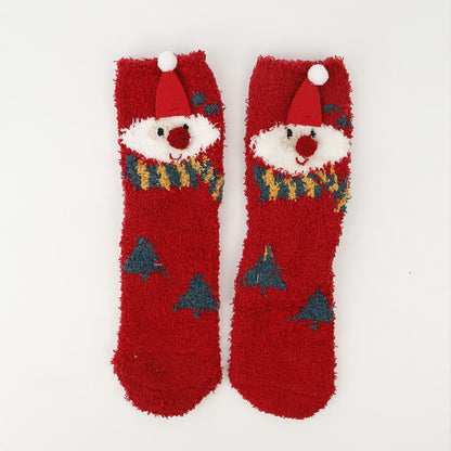 Plus Size Christmas Warm Coral Fleece Quarter Socks(3 Pairs) - image 14