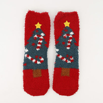 Plus Size Christmas Warm Coral Fleece Quarter Socks(3 Pairs) - image 18
