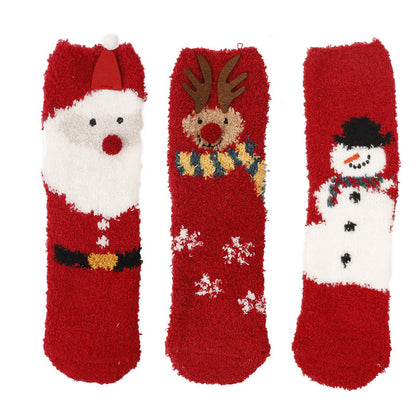 Plus Size Christmas Warm Coral Fleece Quarter Socks(3 Pairs) - Multicolor D - EU37-42(US4-8.5) - image 22