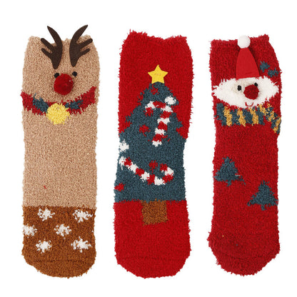 Plus Size Christmas Warm Coral Fleece Quarter Socks(3 Pairs) - Multicolor C - EU37-42(US4-8.5) - image 21