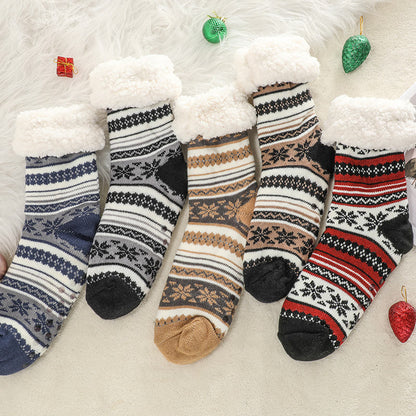 Plus Size Snowflake Color Matching Slipper Socks(2 Pairs) - image 7