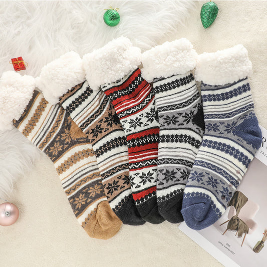 Plus Size Snowflake Color Matching Slipper Socks(2 Pairs) - image 1