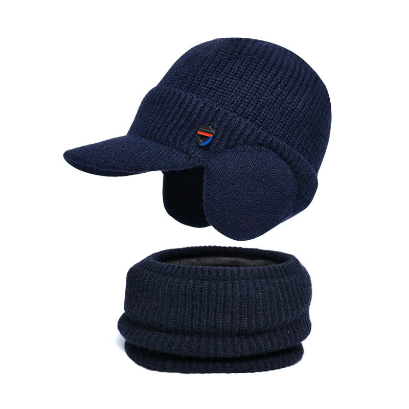 Warm Earmuffs Beanie Scarf 2 In 1 Set - Navy Blue - One Size - image 12