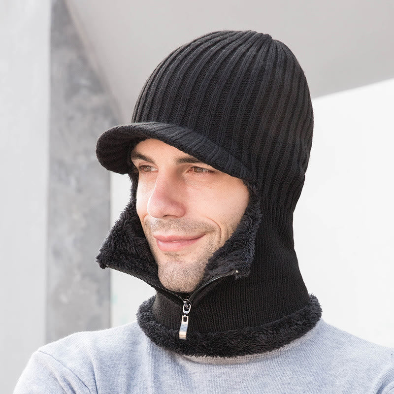 Zipper Beanie Hat Neck Warmer - Black - One Size - image 0