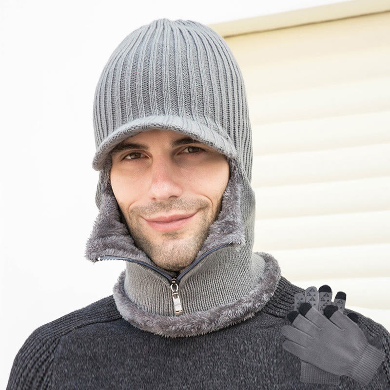 Zipper Beanie Gloves 2 In 1 Set - Grey - One Size - image 17