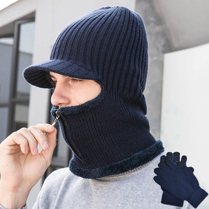 Zipper Beanie Gloves 2 In 1 Set - Navy Blue - One Size - image 15