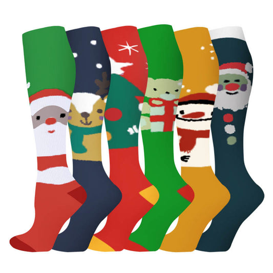 Elk Snowman Bear Compression Socks(6 Pairs) - Multicolor - S/M - image 1