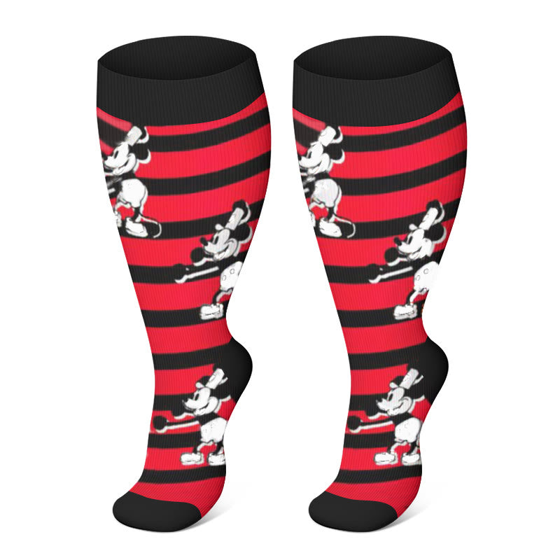 Plus Size Striped Mickey Compression Socks