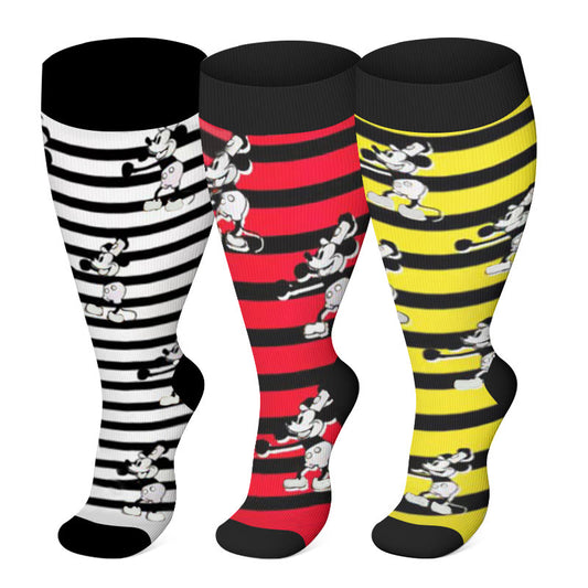 Plus Size Striped Mickey Compression Socks