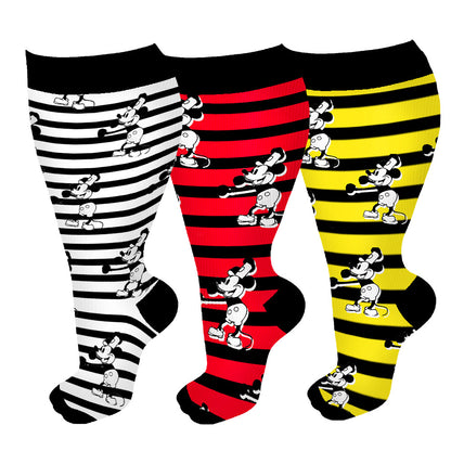 Plus Size Striped Mickey Compression Socks
