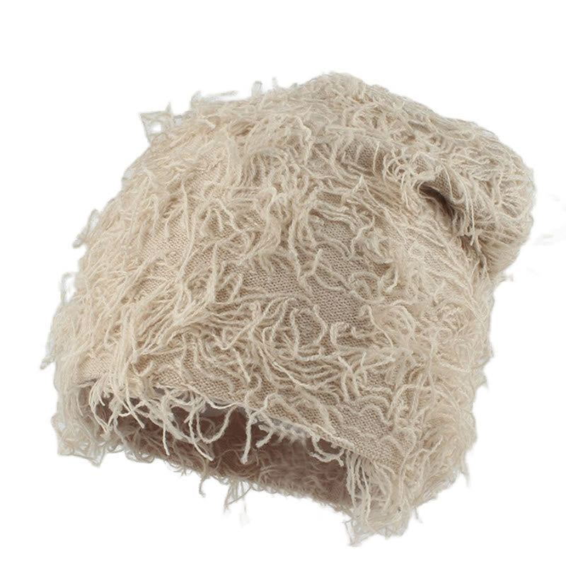 Plus Size Unisex Knitted Fuzzy Beanie - Beige - One Size - image 6
