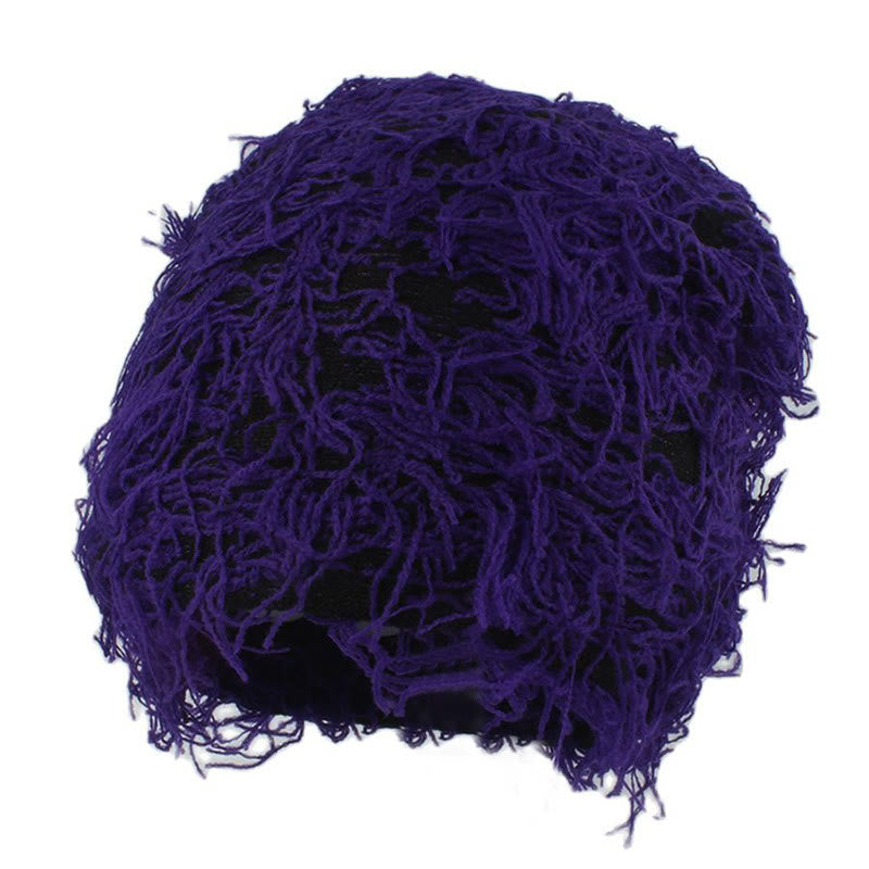 Plus Size Unisex Knitted Fuzzy Beanie - Purple - One Size - image 9