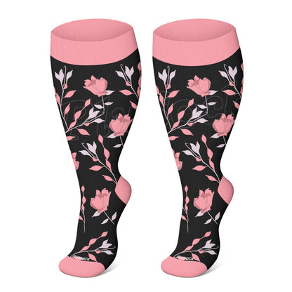 Plus Size Pink Flowers Compression Socks - image 2