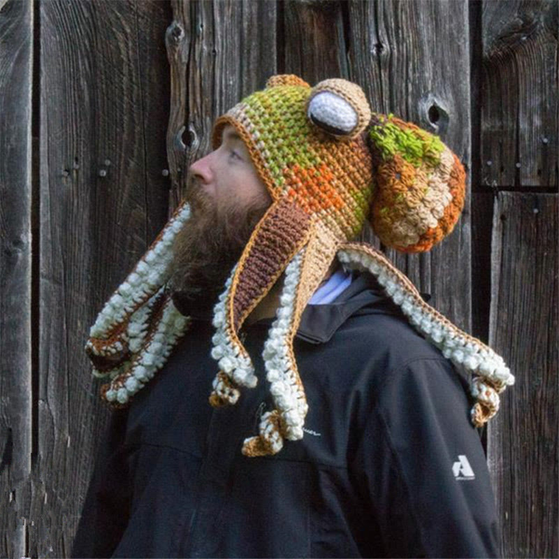 Plus Size Colorful Octopus Tentacle Beanie - Khaki - One Size - Hat - image 1
