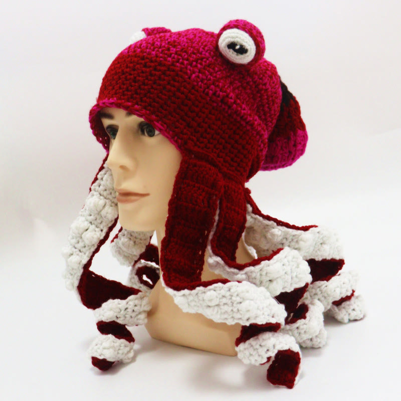Plus Size Colorful Octopus Tentacle Beanie - Wine - One Size - Hat - image 21