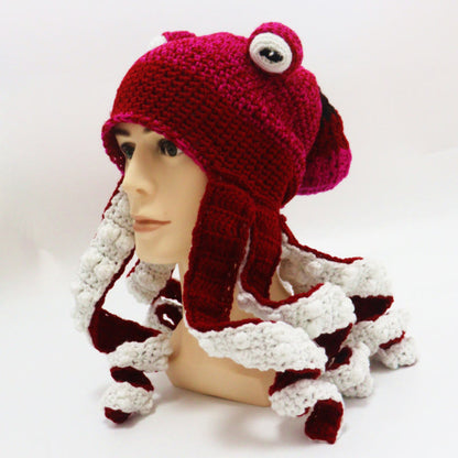 Plus Size Colorful Octopus Tentacle Beanie - Wine - One Size - Hat - image 21