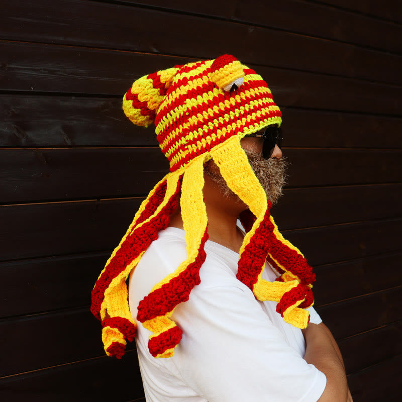 Plus Size Colorful Octopus Tentacle Beanie - Yellow - One Size - Hat+Sunglasses+Beard - image 6