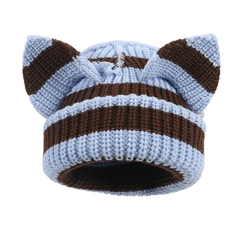 Plus Size Cute Cat Ears Funny Beanie - Blue - M - image 5