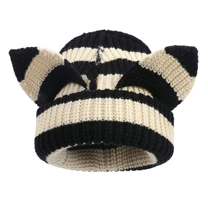 Plus Size Cute Cat Ears Funny Beanie - Beige - M - image 1