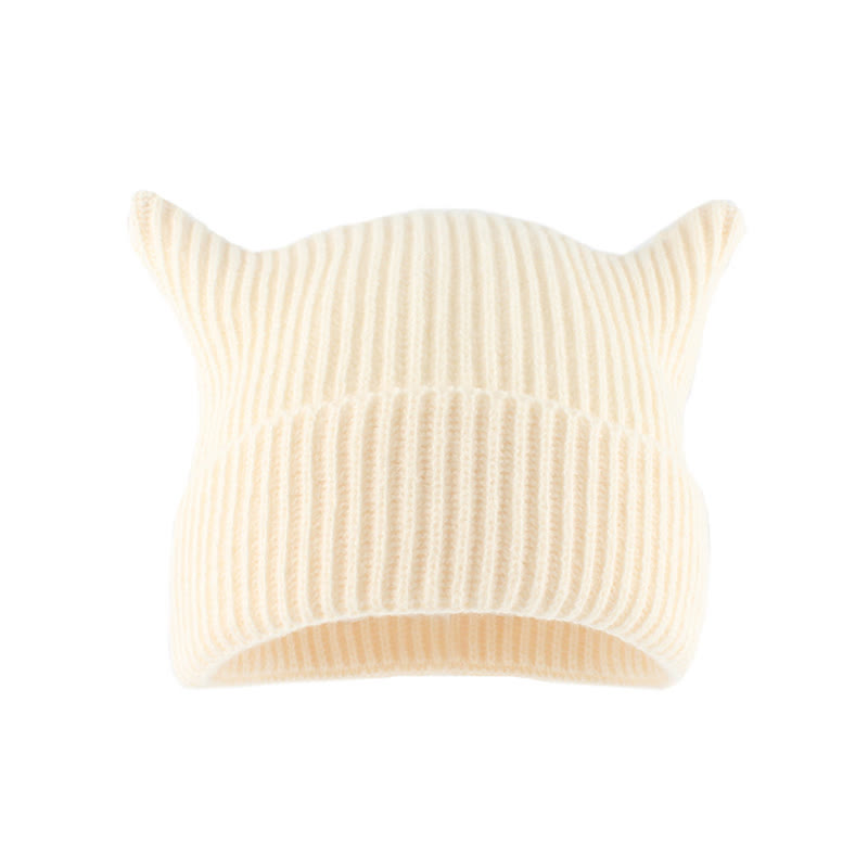 Plus Size Thick Stripes Cat Ears Beanie - Beige - One Size - image 4