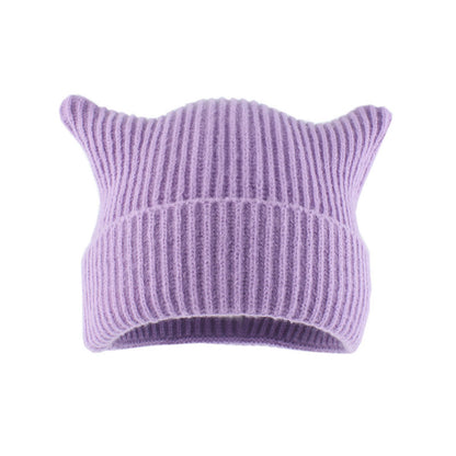 Plus Size Thick Stripes Cat Ears Beanie - Purple - One Size - image 5