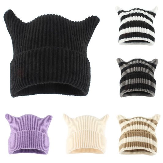 Plus Size Thick Stripes Cat Ears Beanie - image 0
