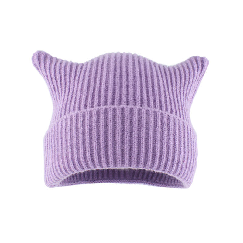 Plus Size Thick Stripes Cat Ears Beanie - Purple - One Size - image 5