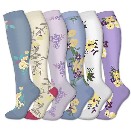 Flower Style Compression Socks(6 Pairs) - Multicolor - S/M - image 0