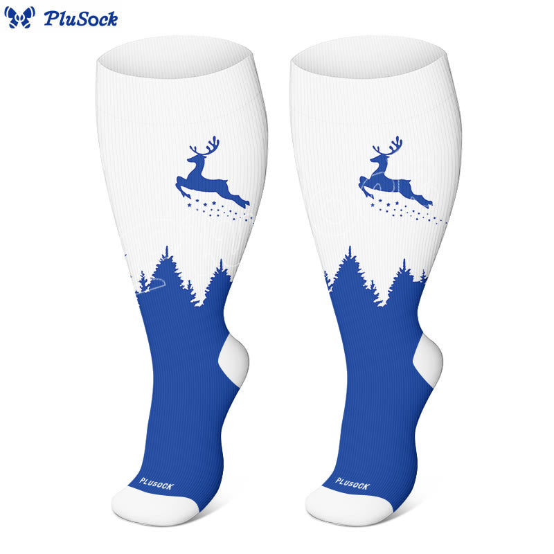 Plus Size Elk Compression Socks - Blue - 4XL - image 6