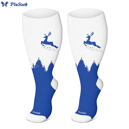 Plus Size Elk Compression Socks - Blue - 4XL - image 6