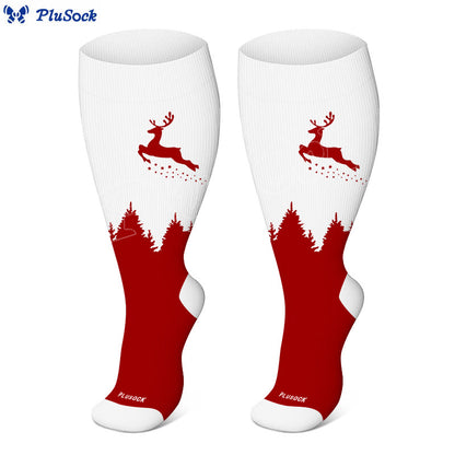 Plus Size Elk Compression Socks - Red - 4XL - image 7