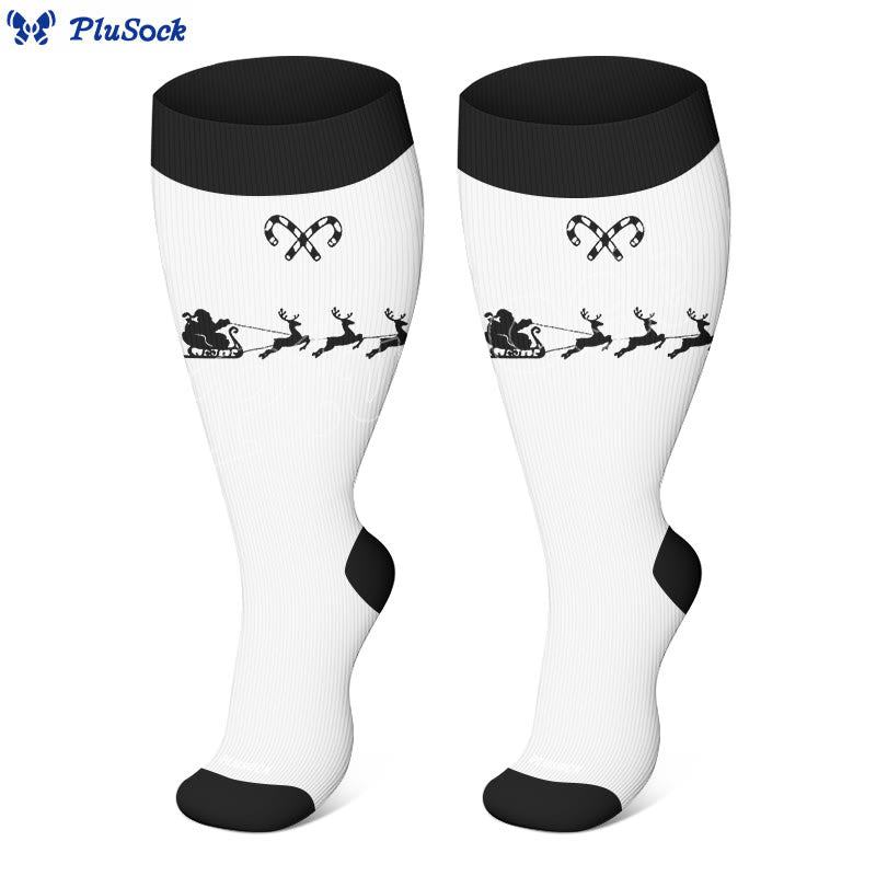 Plus Size Candy Cane Elk Compression Socks(3 Pairs) - image 7