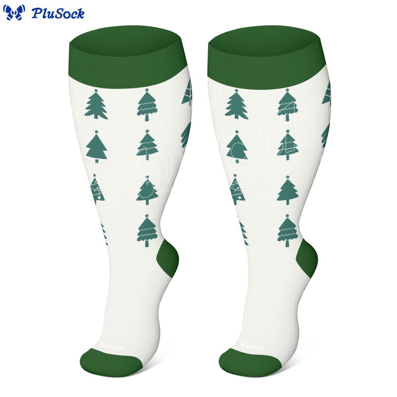 Plus Size Christmas Tree Snowman Compression Socks - White - 4XL - image 7
