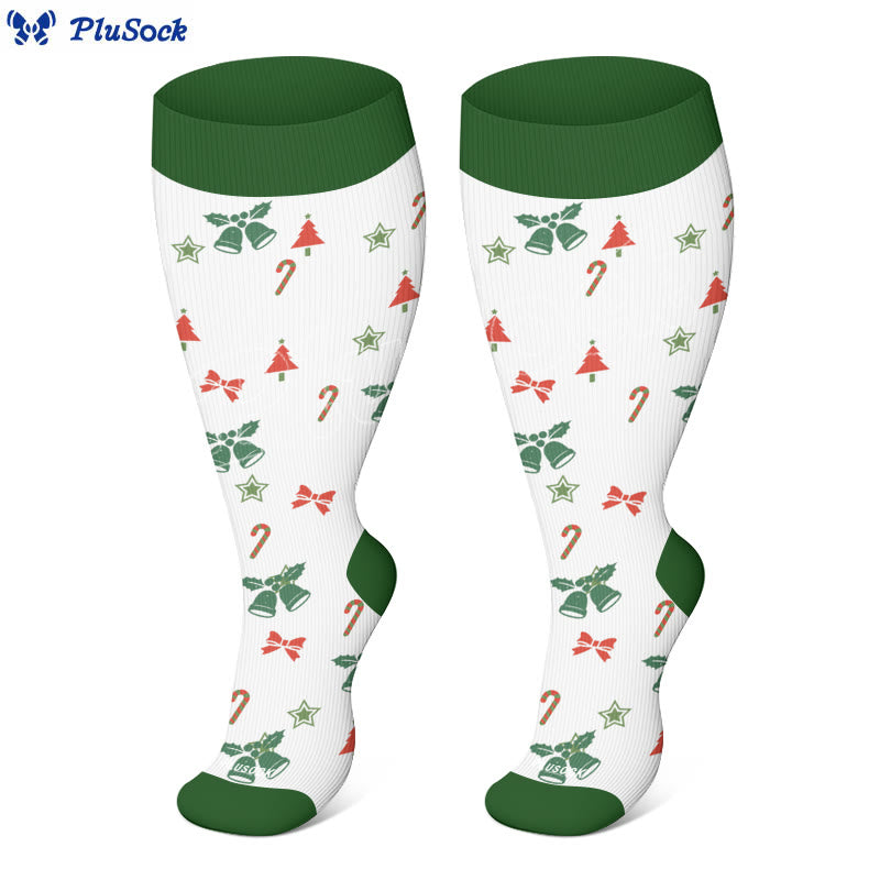 Plus Size Bell Gingerbread Man Compression Socks - White - 4XL - image 6