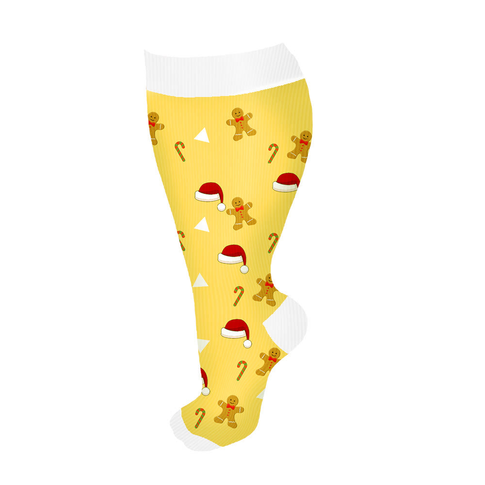 Plus Size Bell Gingerbread Man Compression Socks(3 Pairs) - Yellow - 4XL - image 10